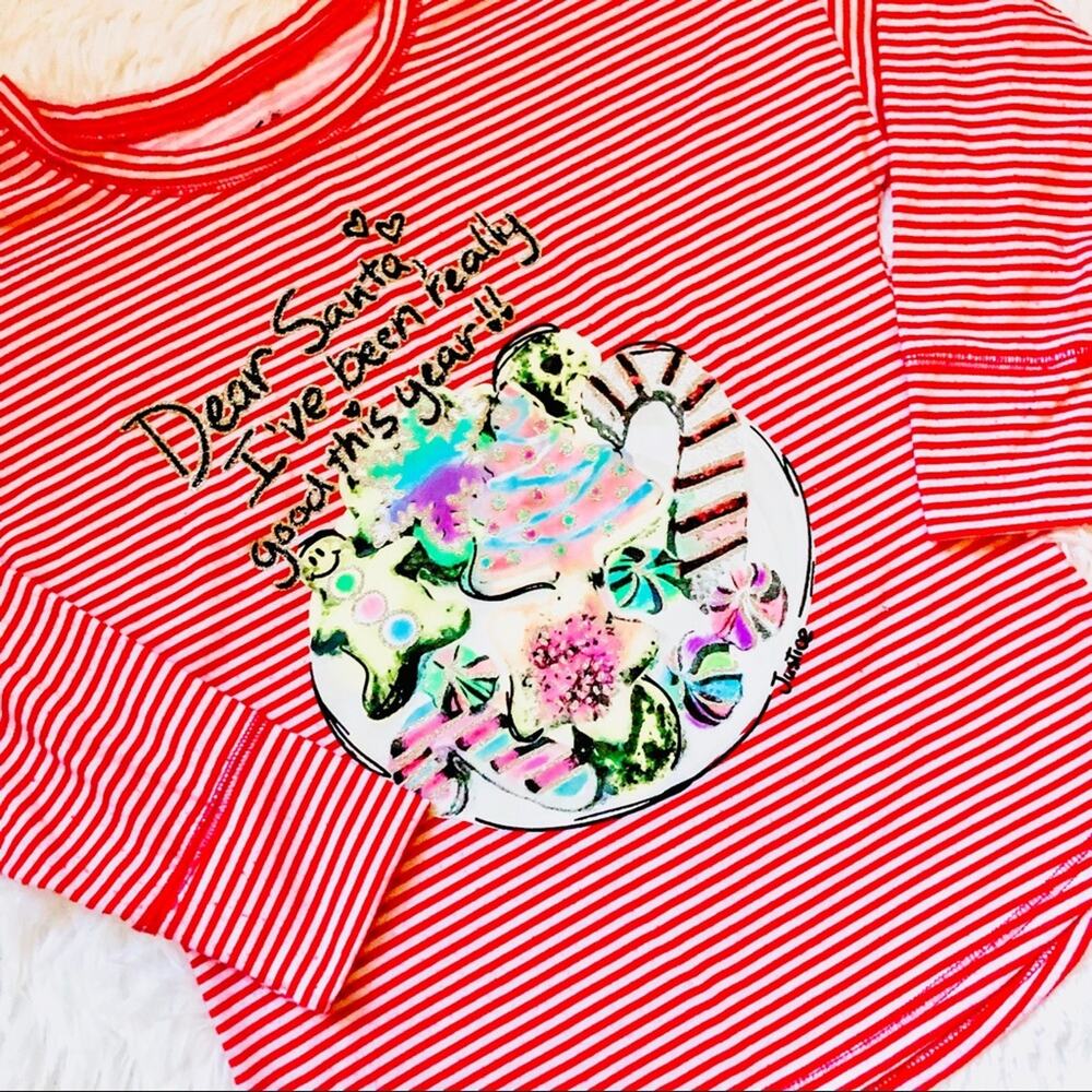 JUSTICE • Girls Santa Cookie Striped Pajama Top